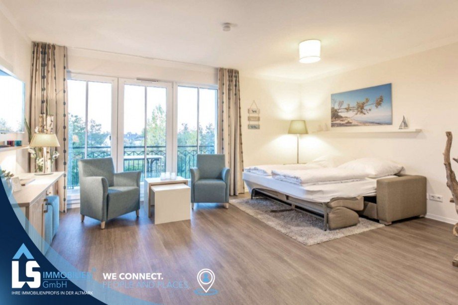 Schlafcouch 1,60 m x 2,00 m im Wohnzimmer Etagenwohnung B�rgerende-Rethwisch