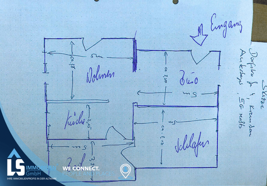 Skizze Grundriss Erdgeschosswohnung Kremkau
